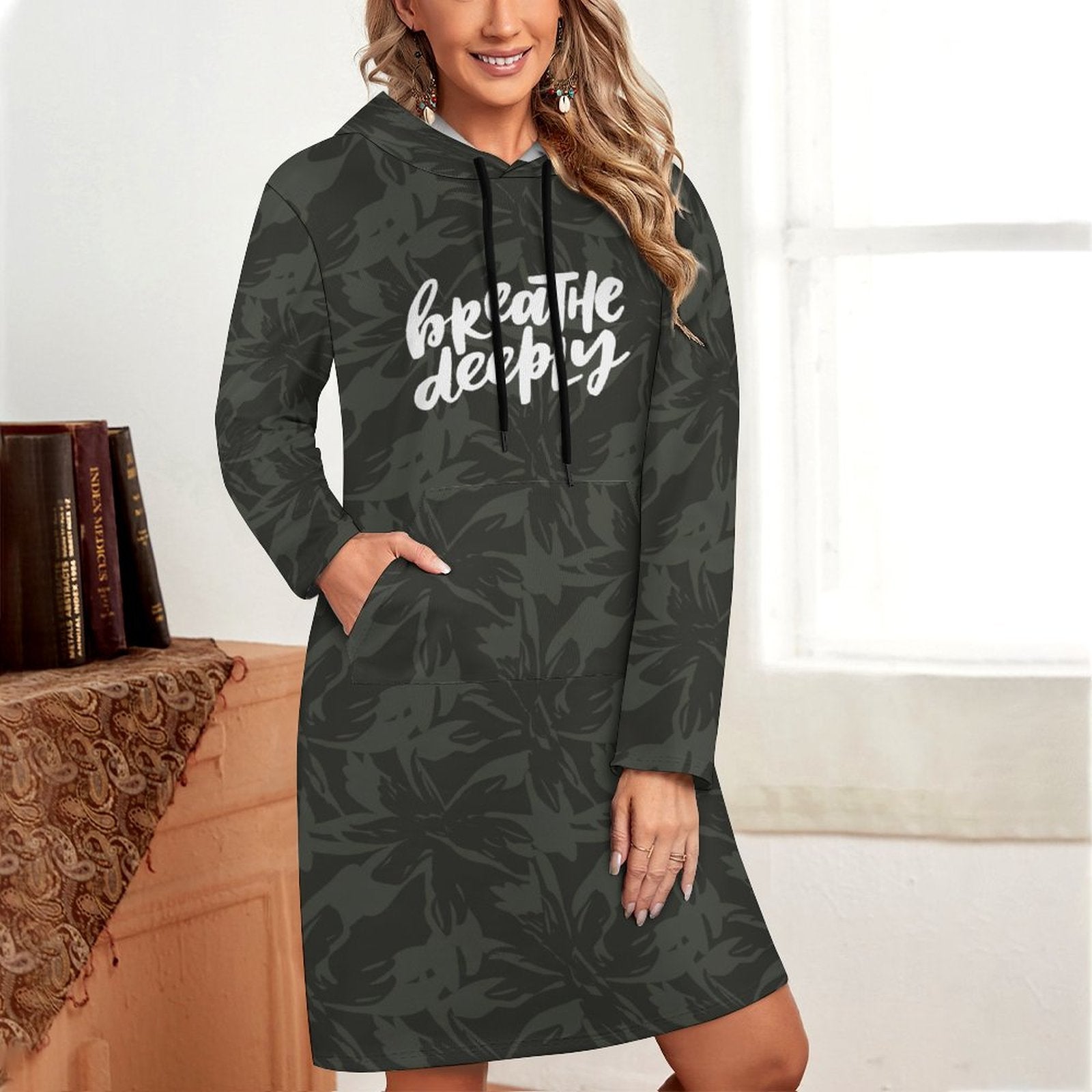 Long Sleeve Hoodie Dress - Breathe Deeply