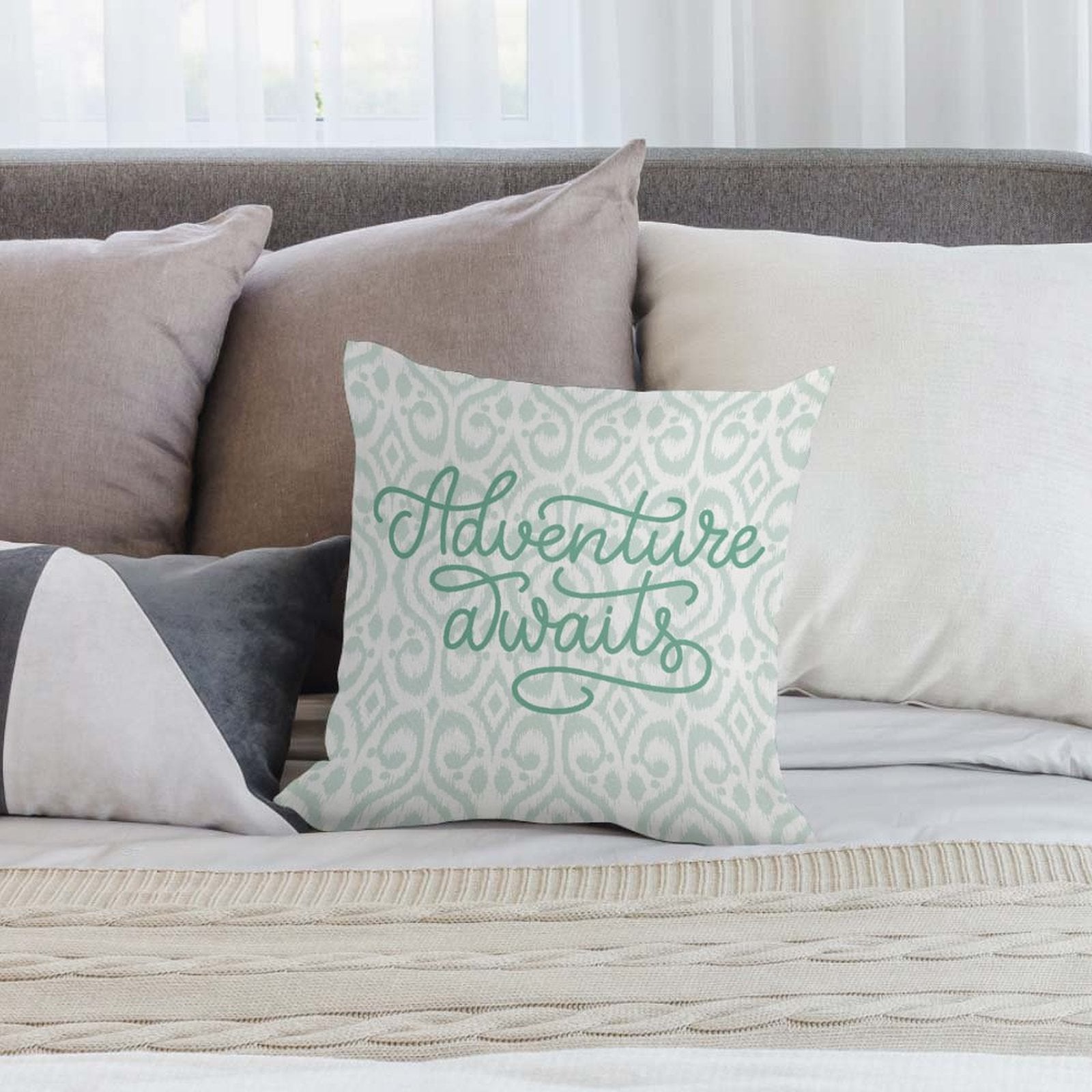 Square Throw Pillow Cover - Adventure Awaits