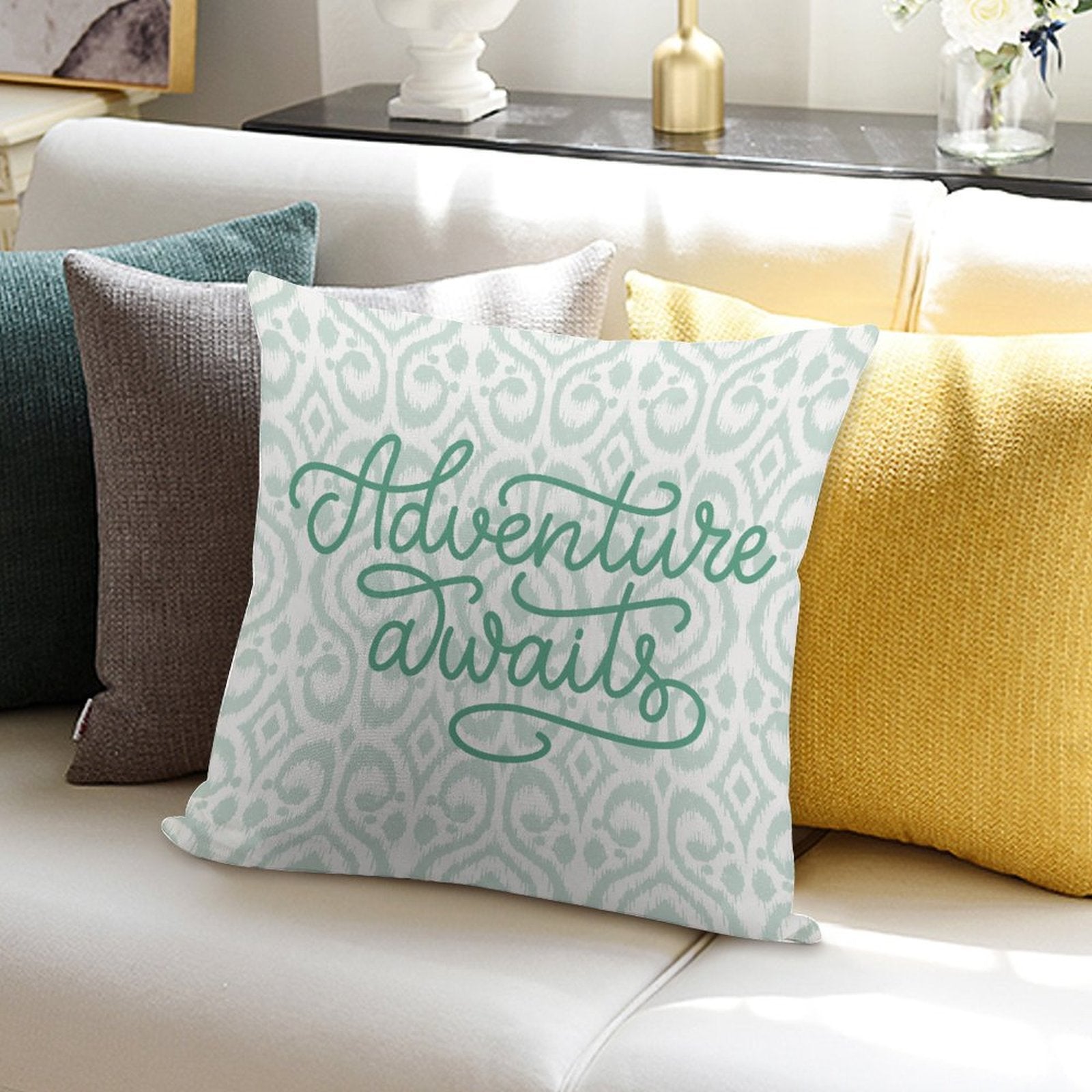 Square Throw Pillow Cover - Adventure Awaits