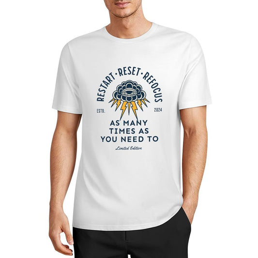 Men's Short Sleeve T-shirt - Restart. Rest. Refocus. (White/Grey)