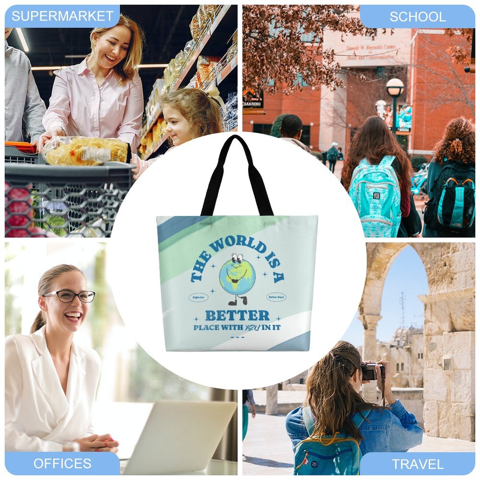 Large One-Shoulder Shopping Bag - The World is a Better Place