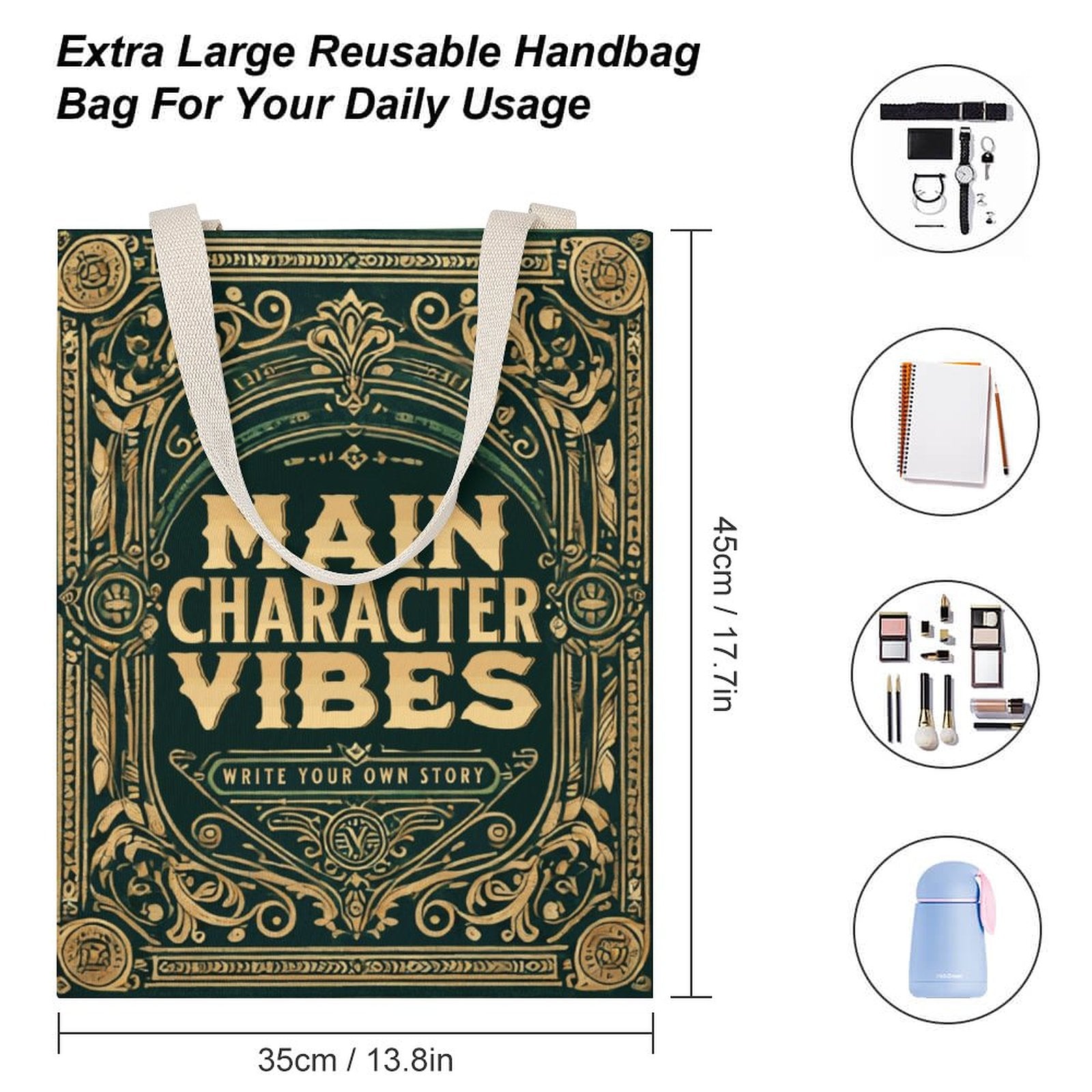 Canvas Tote Bag - Main Character Vibes (Green)