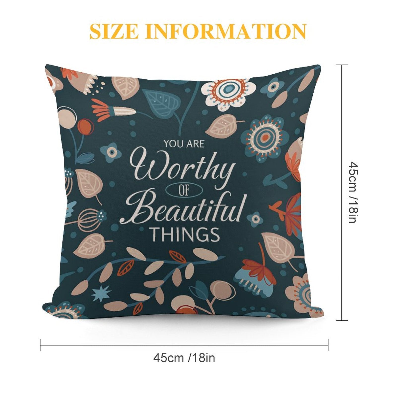 Square Throw Pillow Cover - You Are Worthy of Beautiful Things