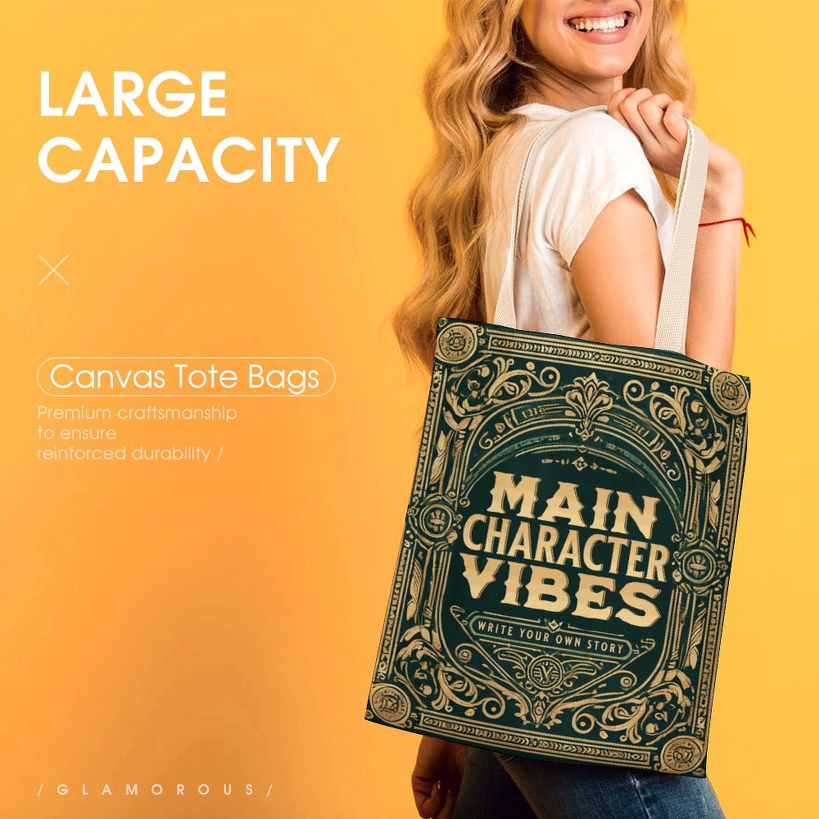 Canvas Tote Bag - Main Character Vibes (Green)