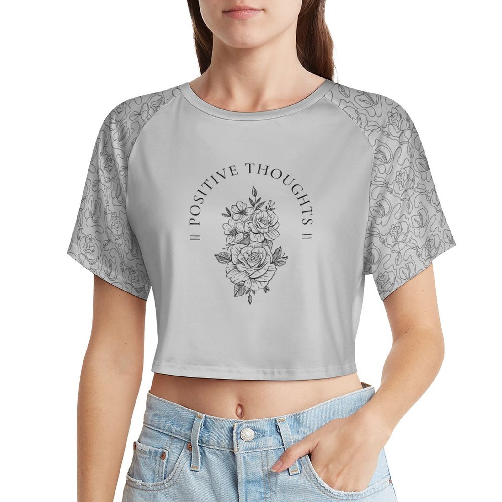 Camiseta de manga corta para mujer con cuello en el ombligo - Pensamientos positivos