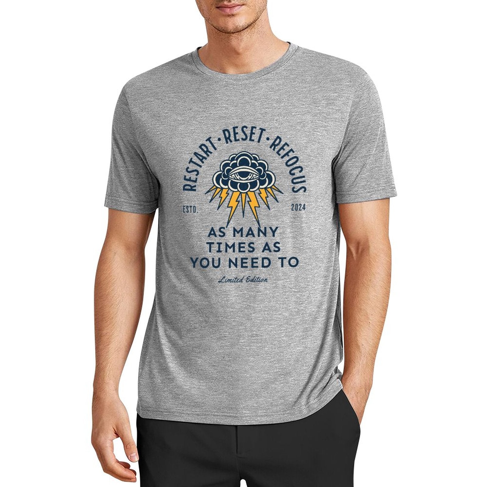 Men's Short Sleeve T-shirt - Restart. Rest. Refocus. (White/Grey)