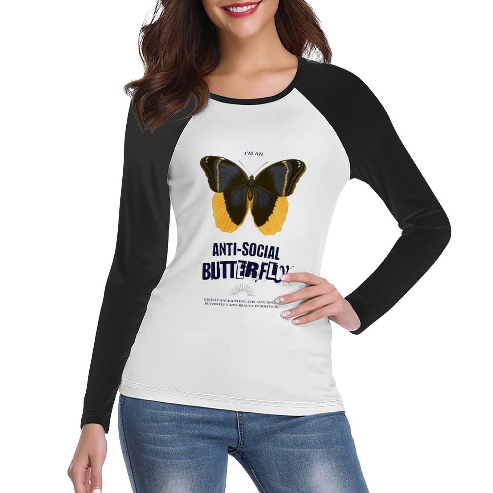 Camiseta de manga larga raglán para mujer - Mariposa antisocial