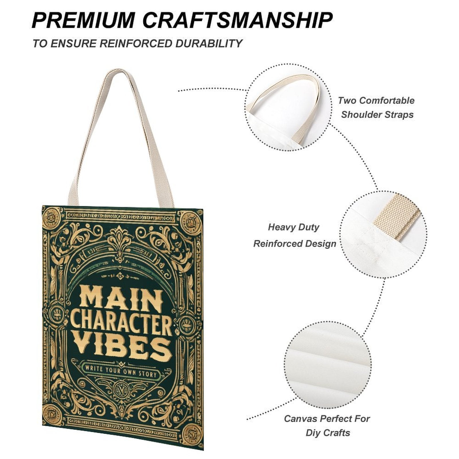 Canvas Tote Bag - Main Character Vibes (Green)