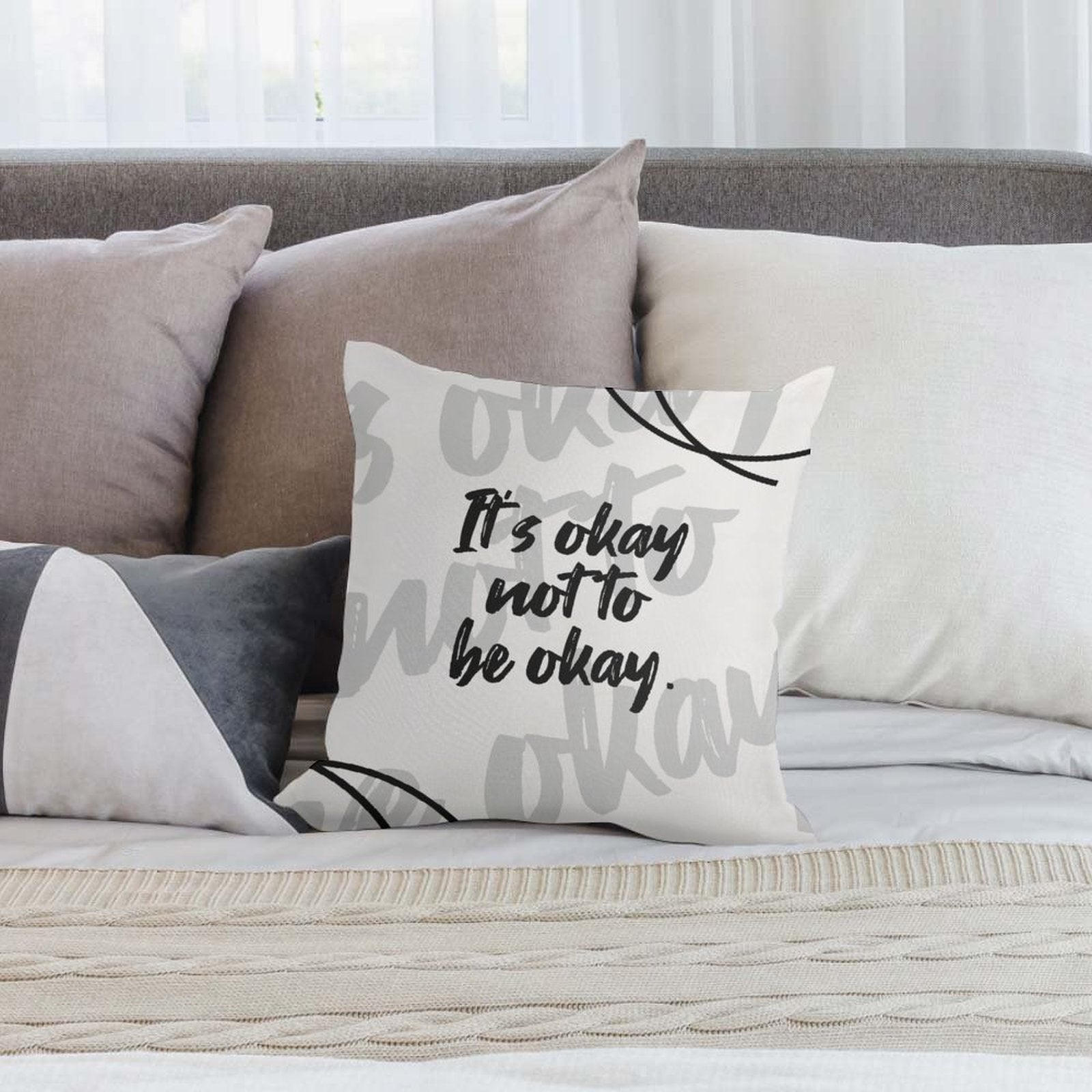 Square Throw Pillow Cover - It's Okay Not to Be Okay