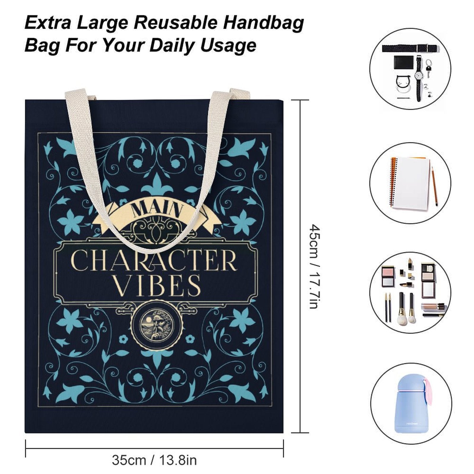 Canvas Tote Bag - Main Character Vibes (Blue)