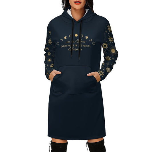 Long Sleeve Hoodie Dress - Phases of the Moon