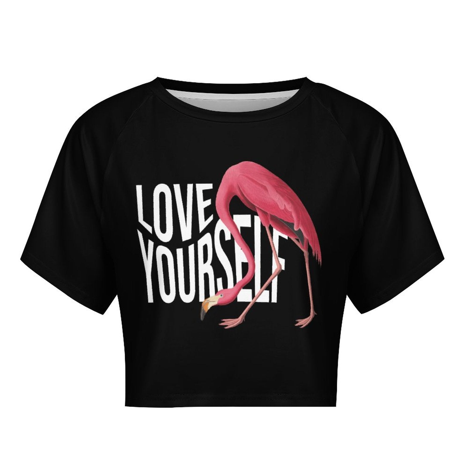 Women's Short Sleeve Navel Shirt Tee - Love Yourself Flamingo