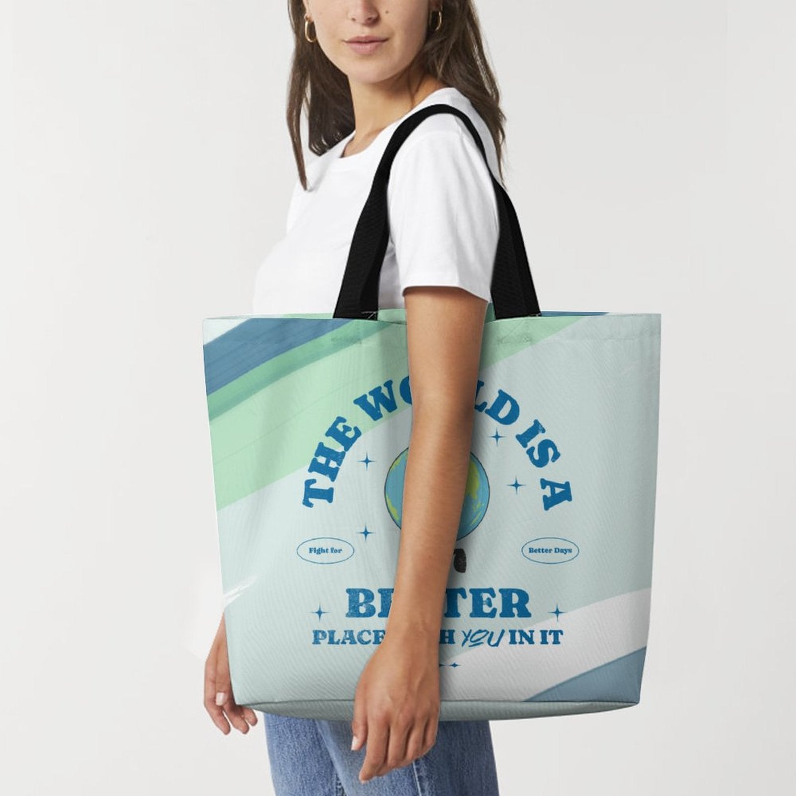 Large One-Shoulder Shopping Bag - The World is a Better Place