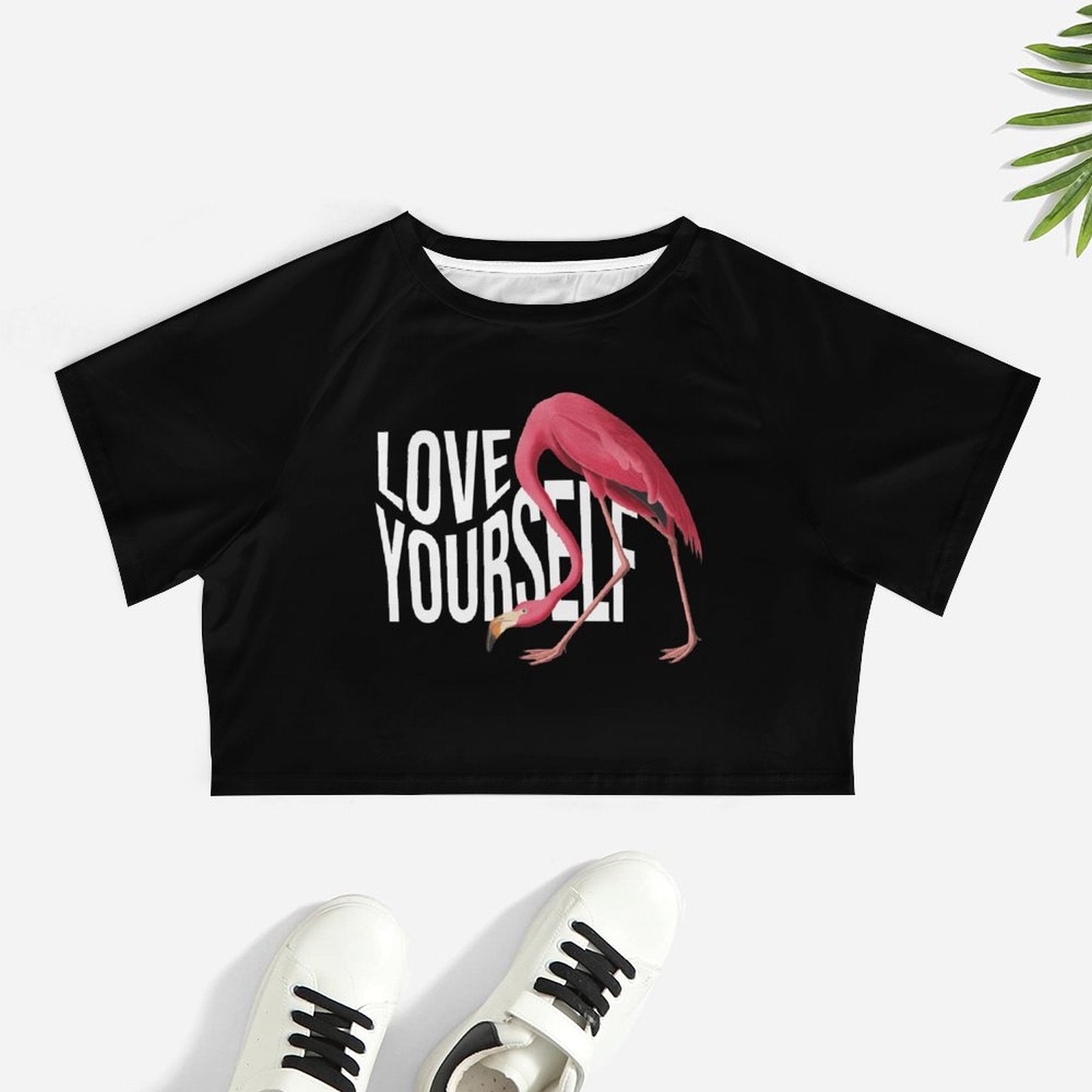 Women's Short Sleeve Navel Shirt Tee - Love Yourself Flamingo