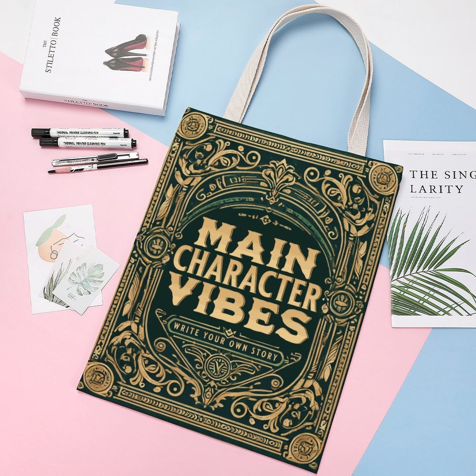 Canvas Tote Bag - Main Character Vibes (Green)