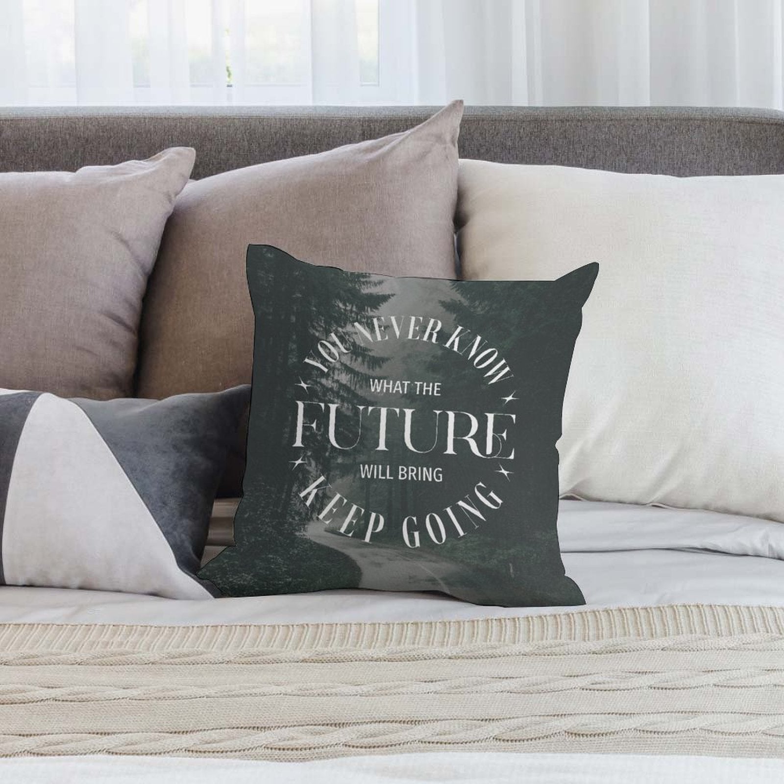 Square Throw Pillow Cover - Keep Going