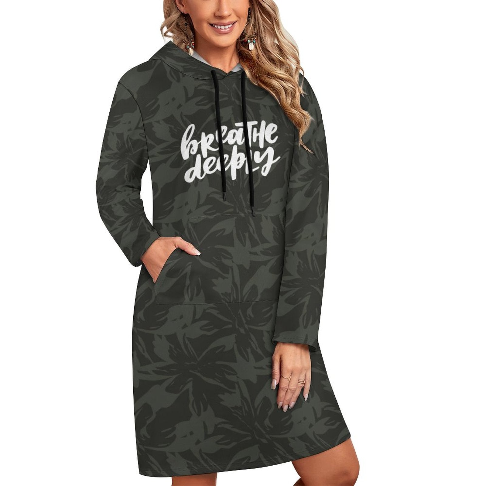 Long Sleeve Hoodie Dress - Breathe Deeply