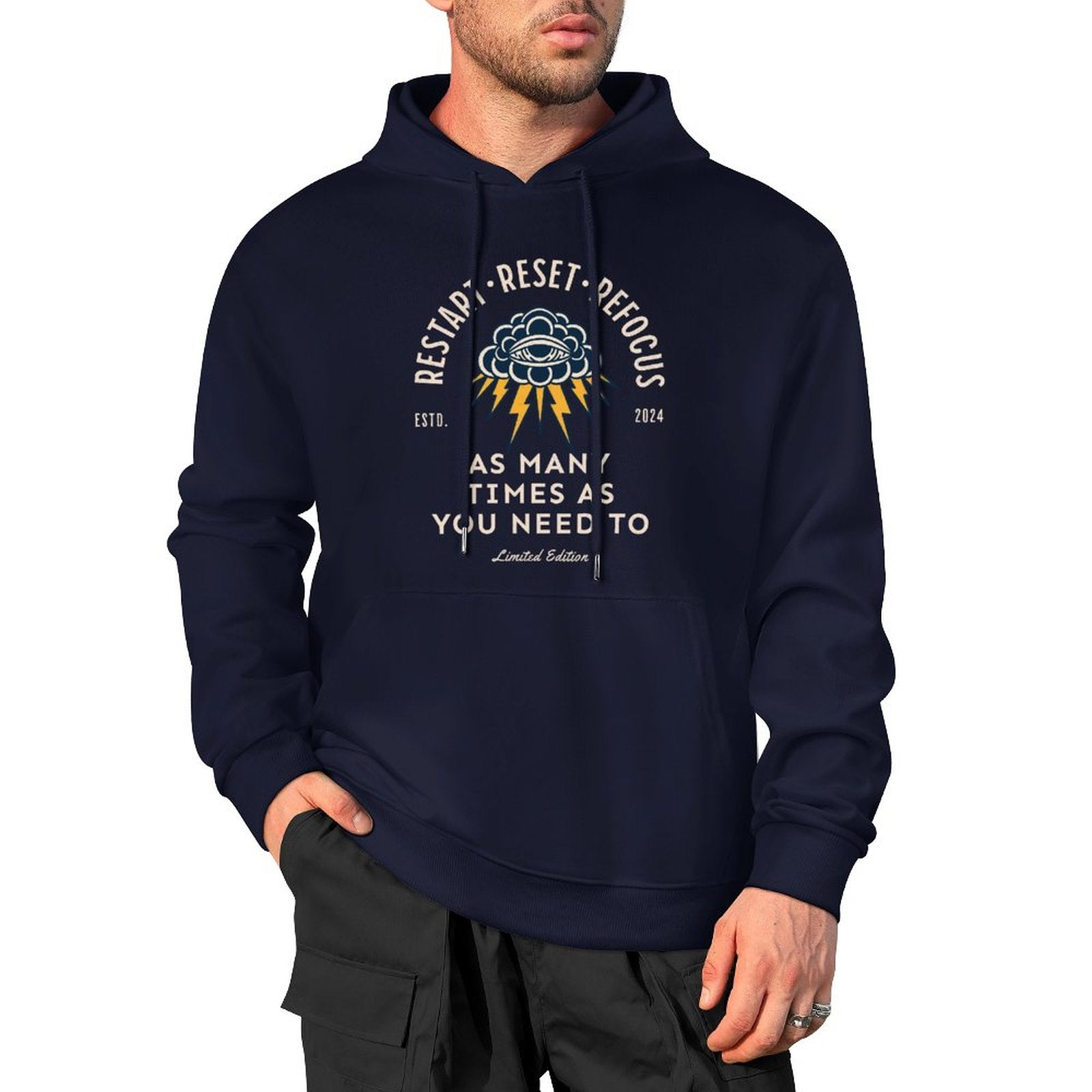 Sweat à capuche pour homme - Redémarrer. Réinitialiser. Recentrer.