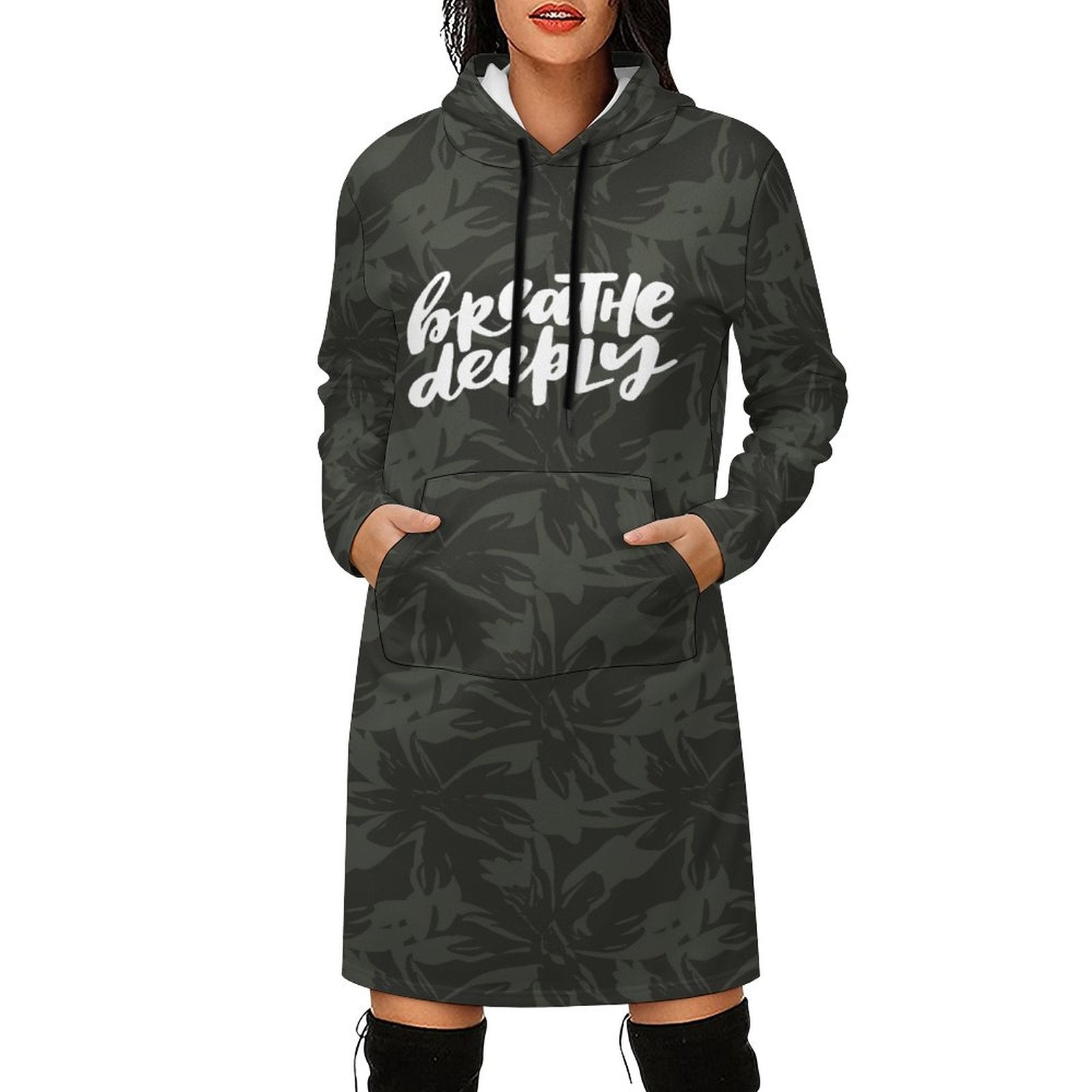 Long Sleeve Hoodie Dress - Breathe Deeply