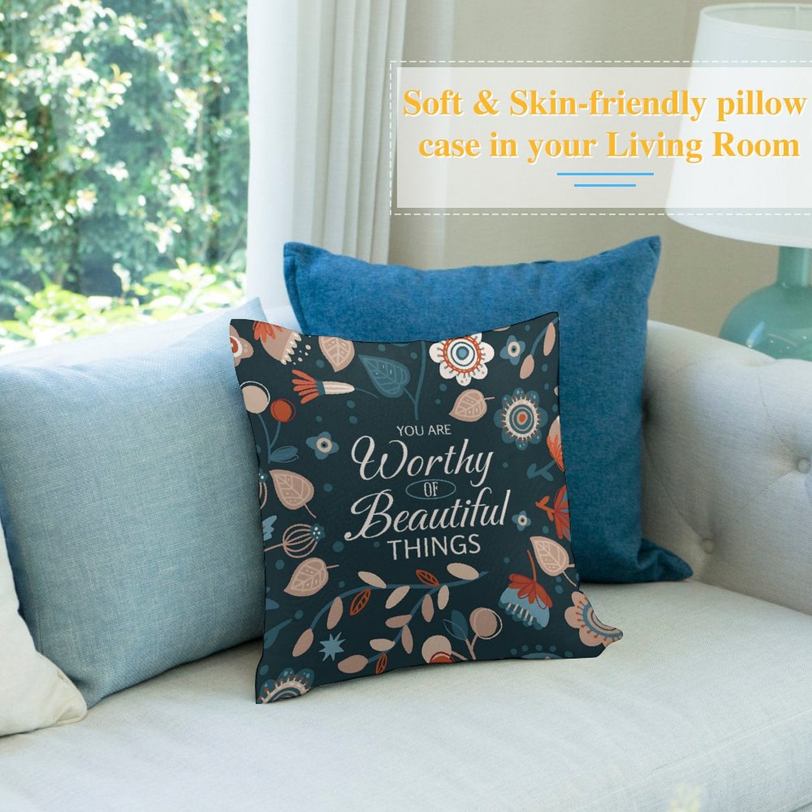 Square Throw Pillow Cover - You Are Worthy of Beautiful Things