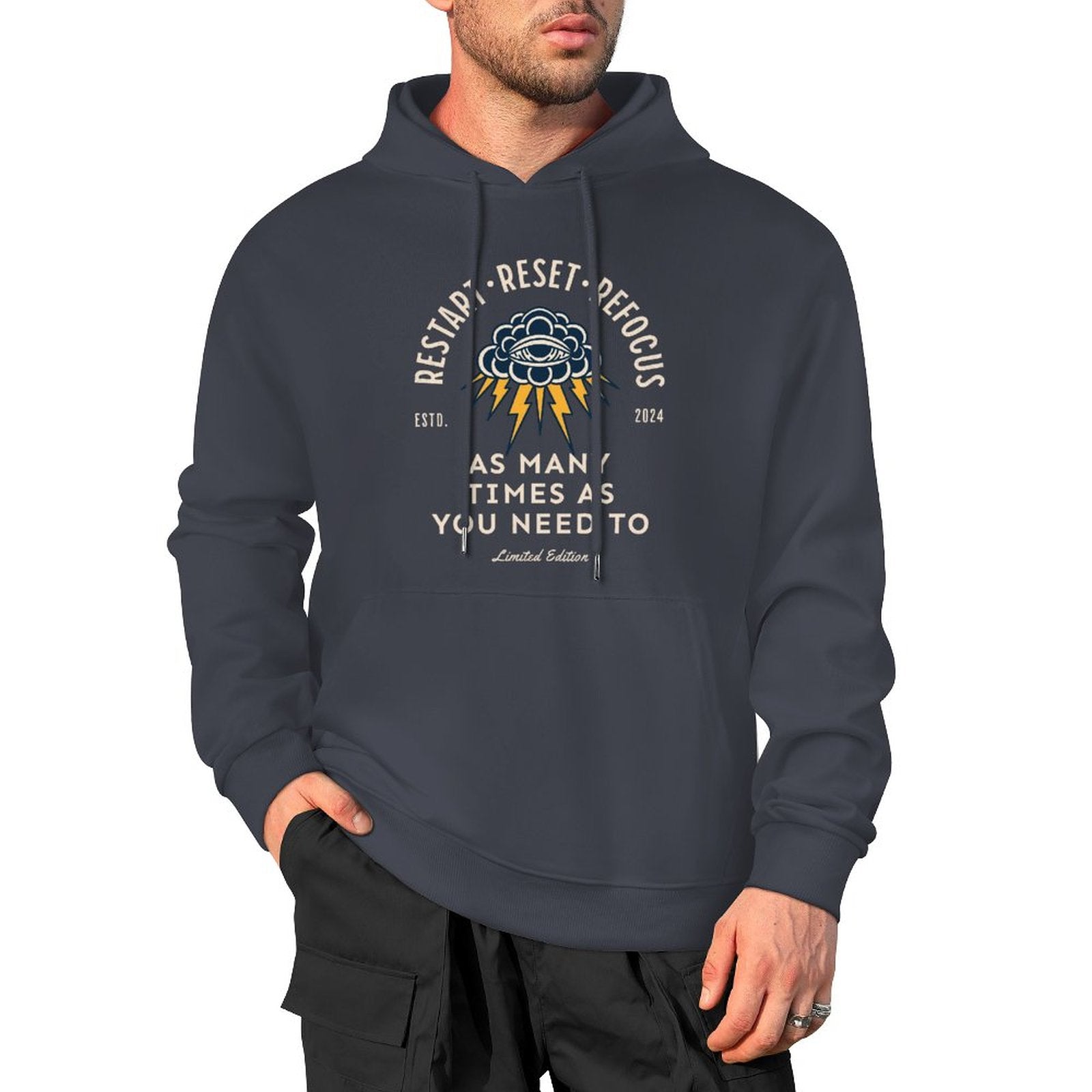 Sweat à capuche pour homme - Redémarrer. Réinitialiser. Recentrer.