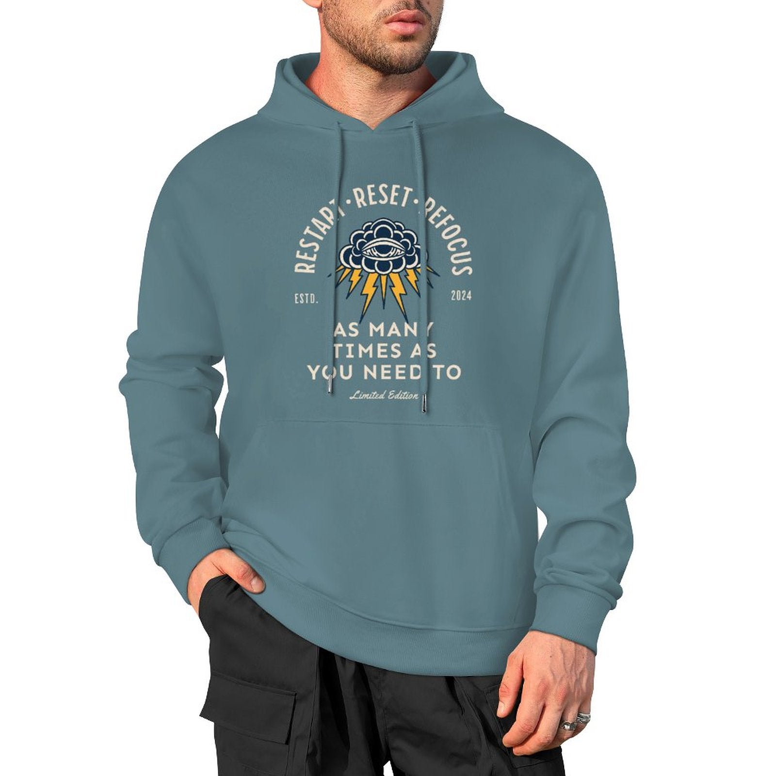 Sweat à capuche pour homme - Redémarrer. Réinitialiser. Recentrer.