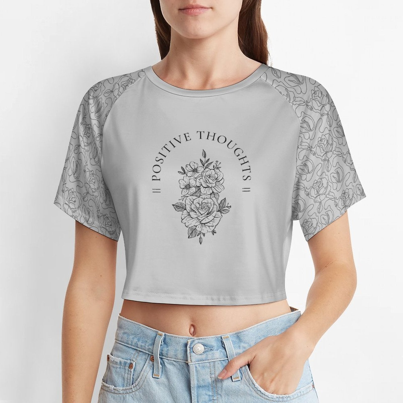 Camiseta de manga corta para mujer con cuello en el ombligo - Pensamientos positivos