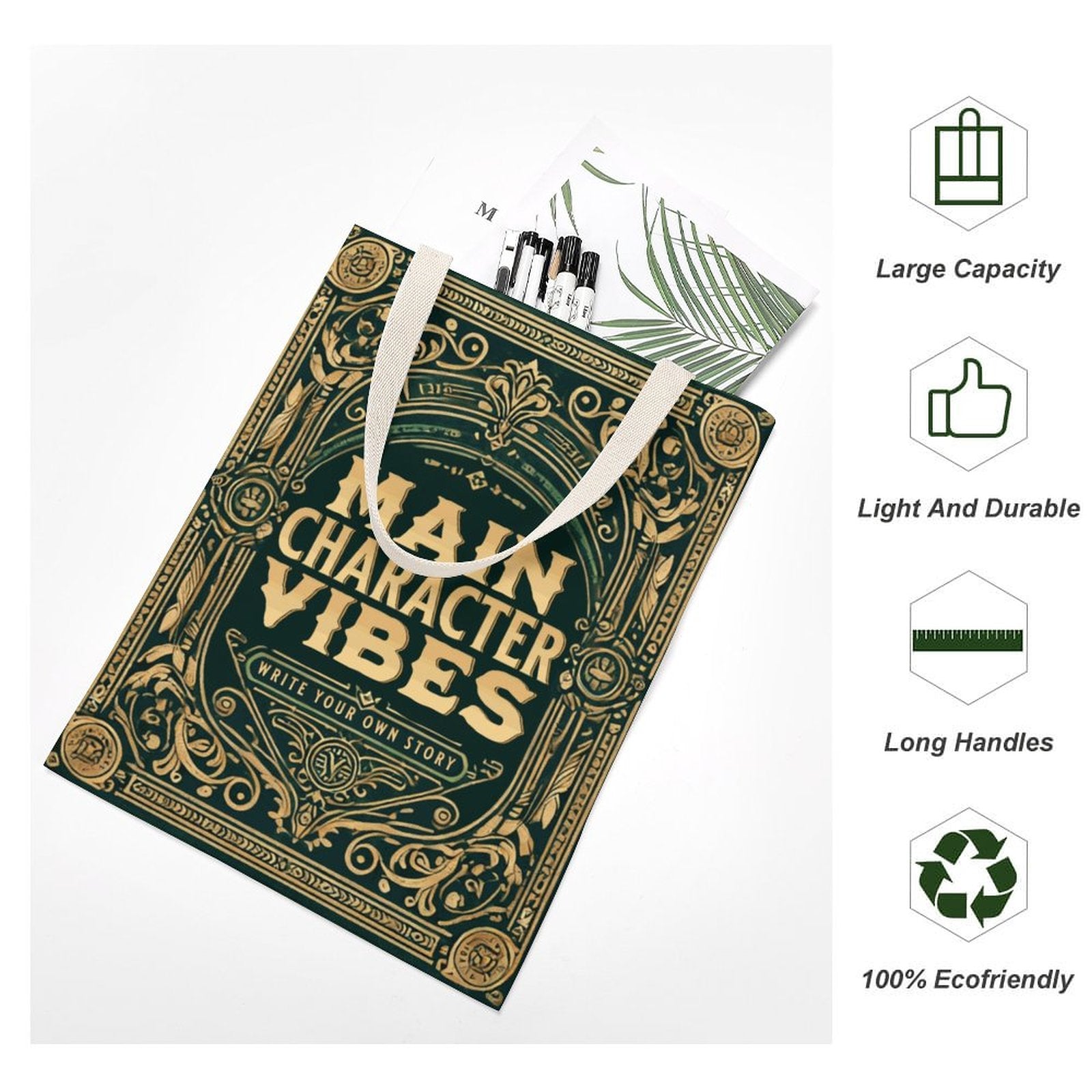 Canvas Tote Bag - Main Character Vibes (Green)