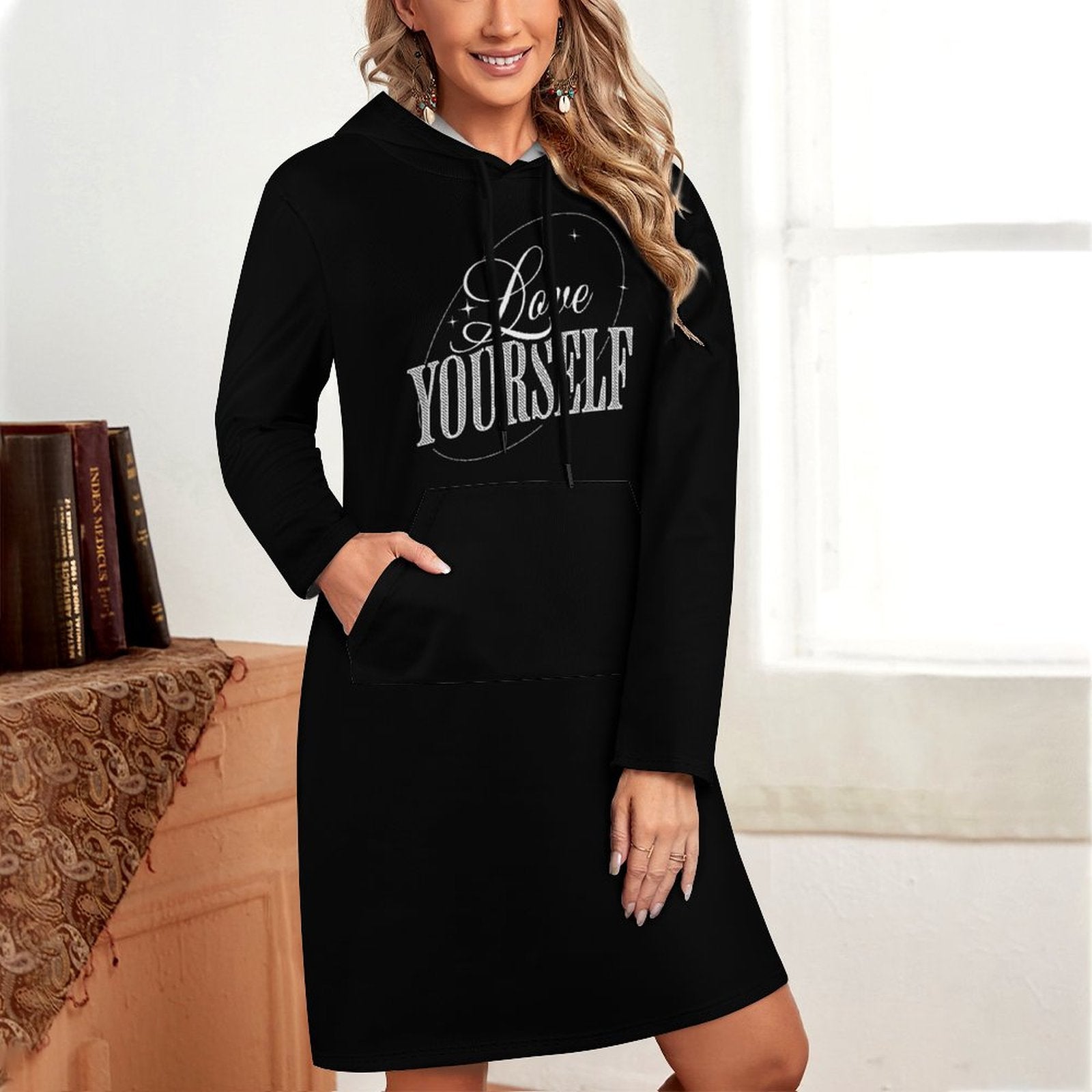 Long Sleeve Hoodie Dress - Love Yourself