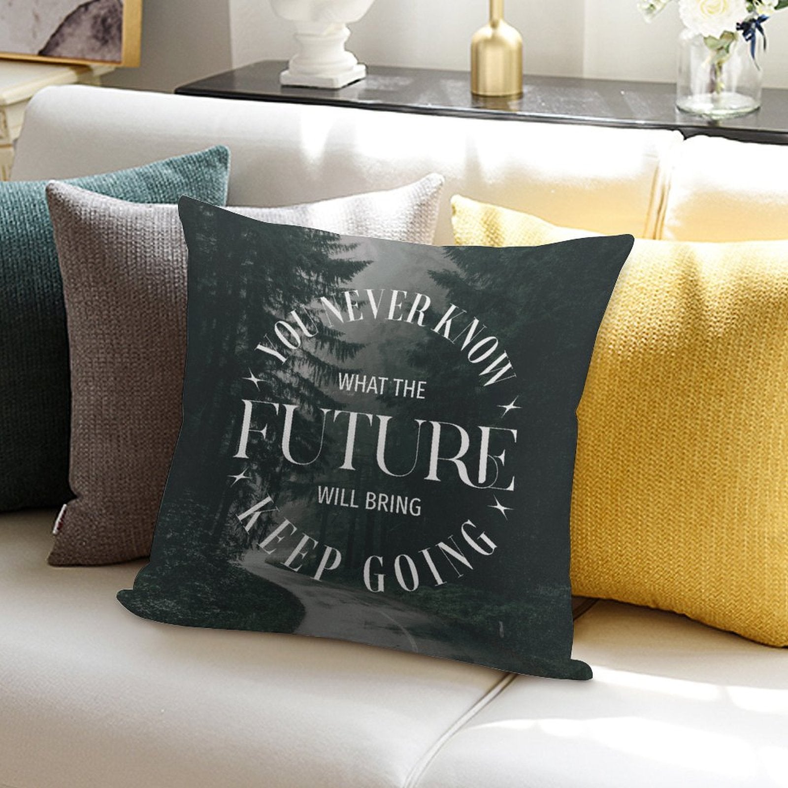 Square Throw Pillow Cover - Keep Going