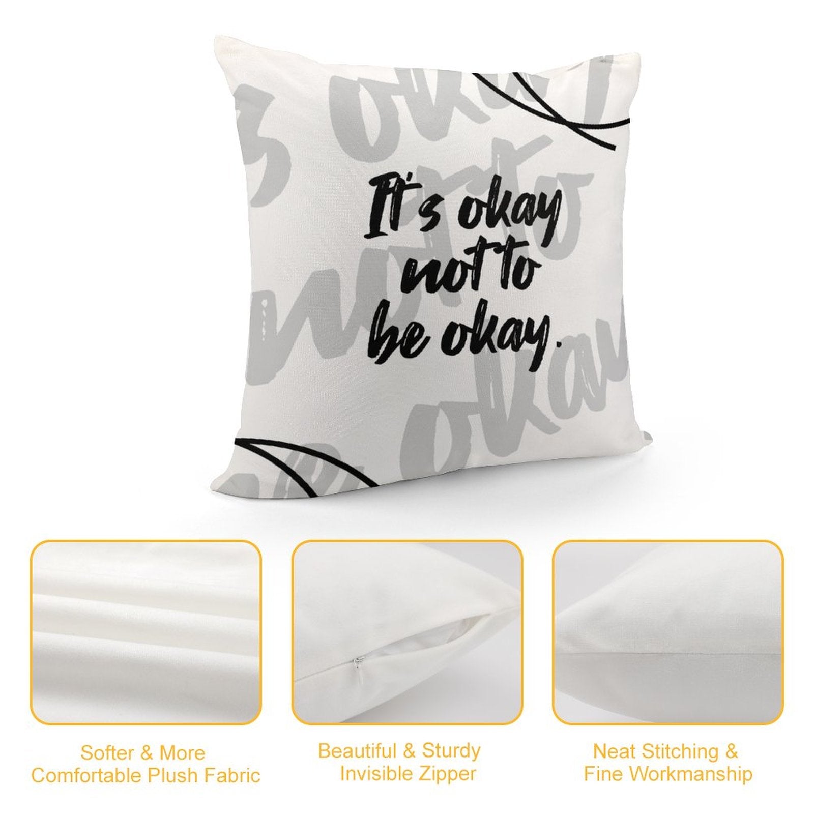 Square Throw Pillow Cover - It's Okay Not to Be Okay