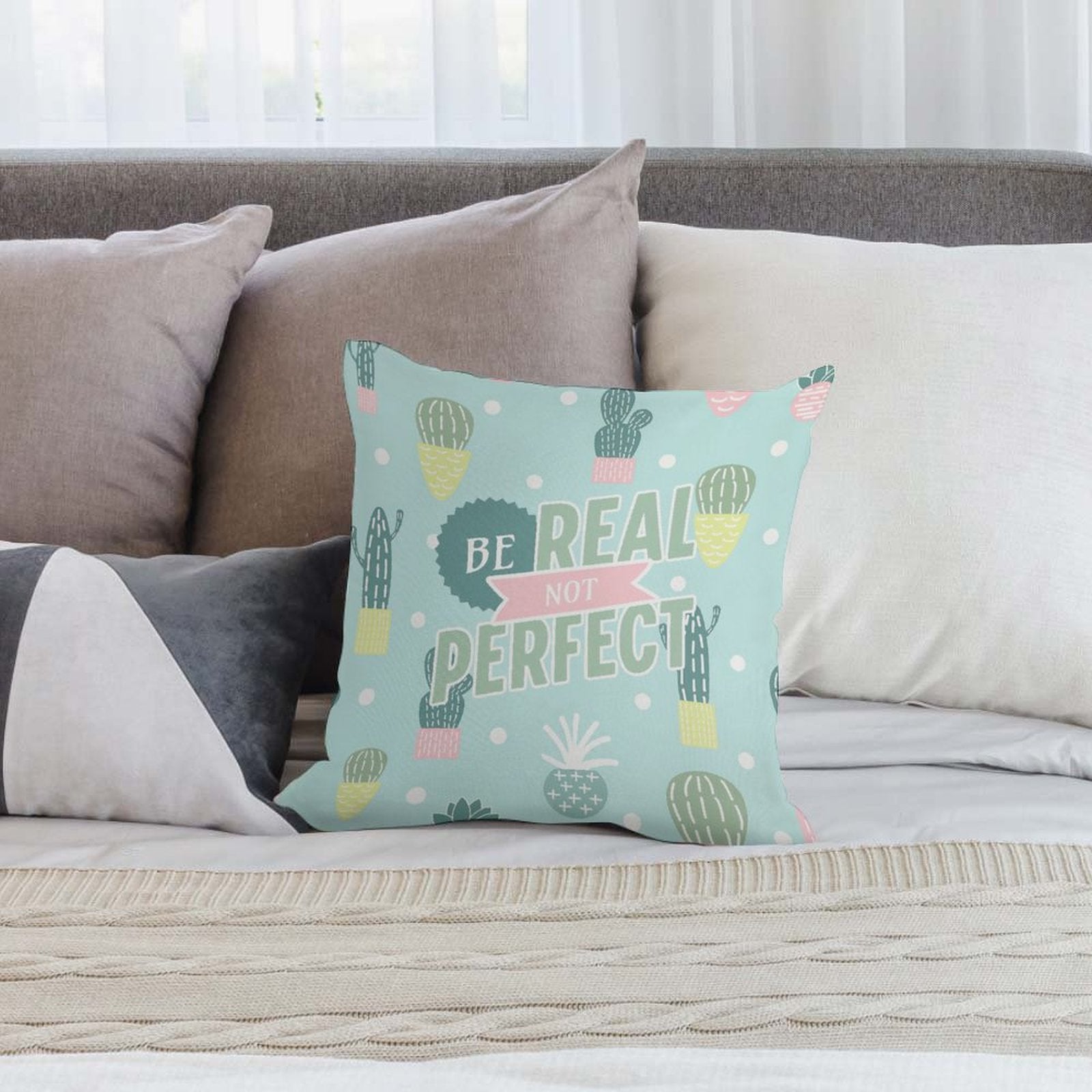 Square Throw Pillow Cover - Be Real Not Perfect